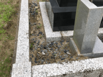 玉砂利が少なくなって、隙間から草が生えている。